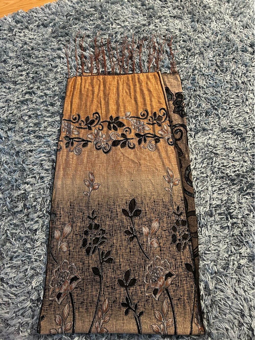 Gold and Black Floral Fringe Scarf Wrap - Picture 2 of 2
